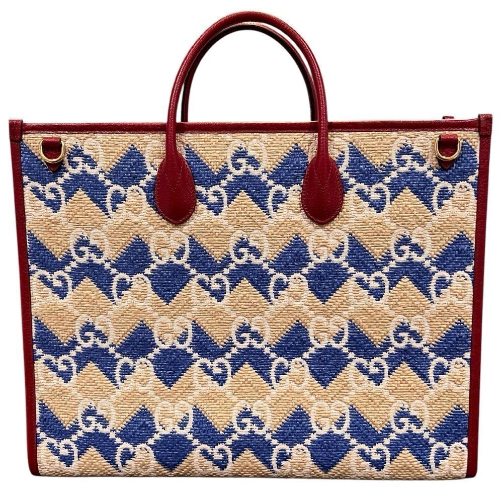 GUCCI
Raffia GG Monogram Hamptons Tote Bag Beige Blue - Picture 7 of 11
